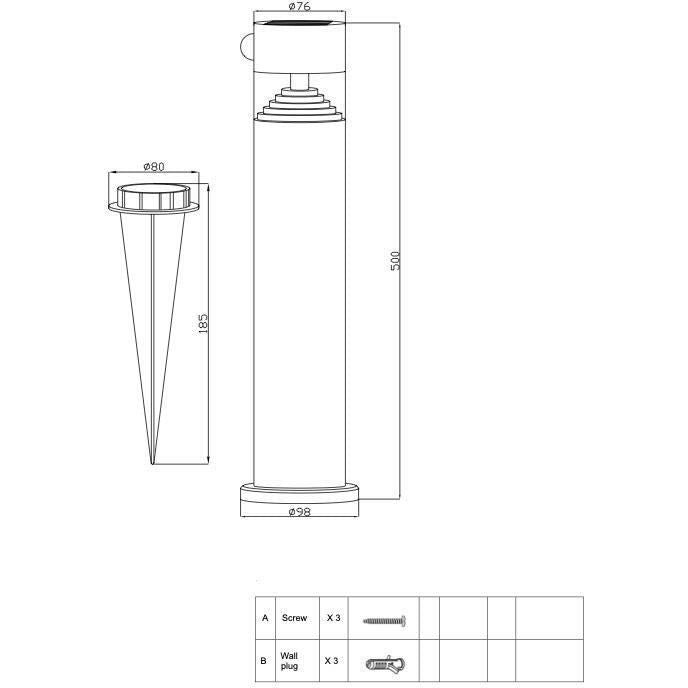 GALIX Solar Bollard - G4585C - High Brightness - Stainless Steel with Motion Sensor - H50 cm - 150 Lumens