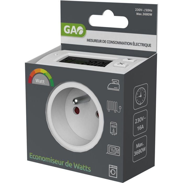 GAO Energy Consumption Monitor - Measures W/kWh/time - 16A 3680W