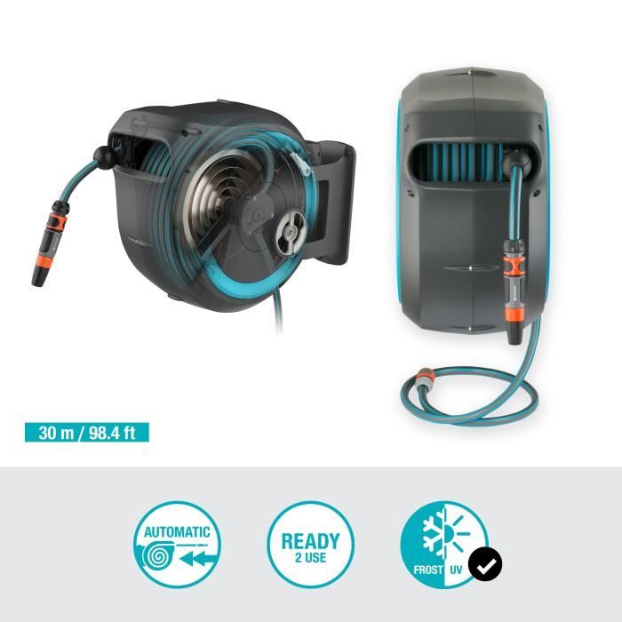 GARDENA Automatic Hose Reel - RollUp L - 30 m Length - 13 mm Diameter - Wall-Mounted