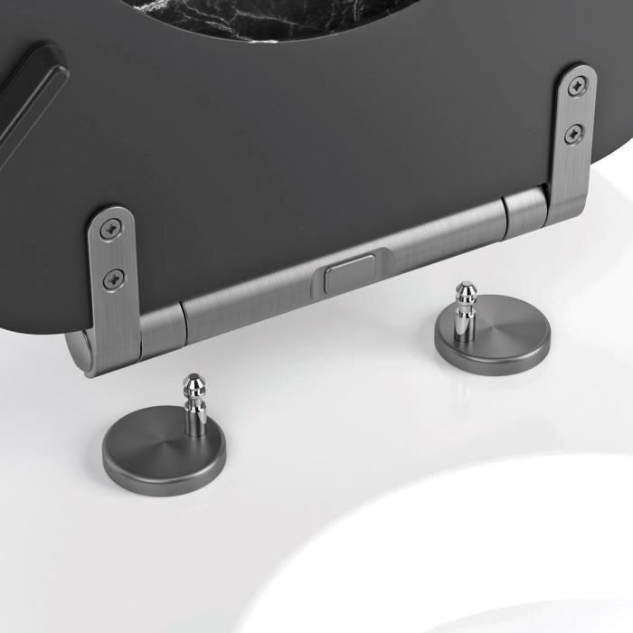 Black Marble Toilet Seat - FSC MDF - GELCO - Quick-Release - Brushed Graphite Metal Hinges