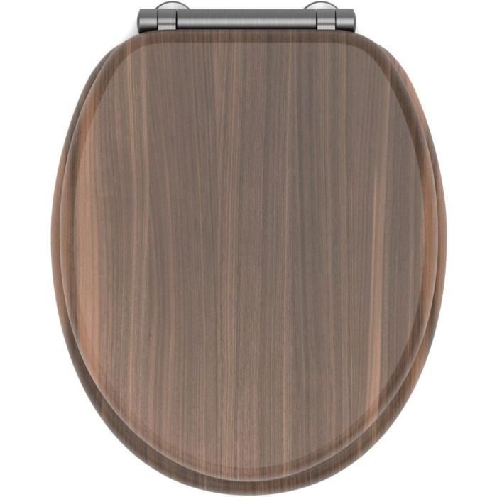 Toilet Seat - GELCO - Walnut - FSC MDF - Soft-Close Mechanism - Brushed Graphite Metal Hinges