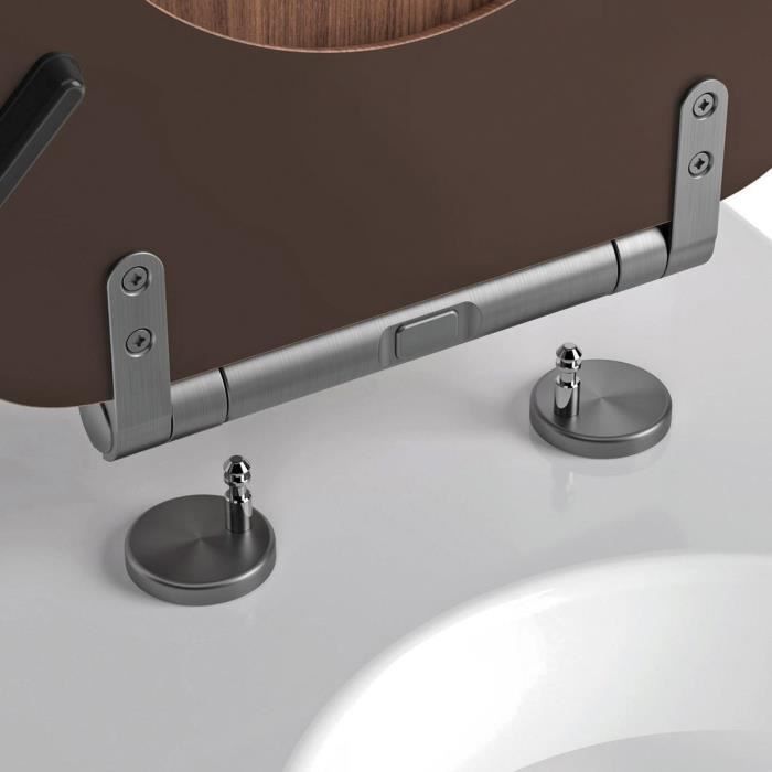 Toilet Seat - GELCO - Walnut - FSC MDF - Soft-Close Mechanism - Brushed Graphite Metal Hinges