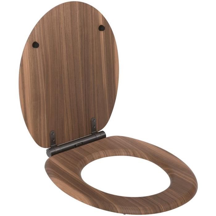 Toilet Seat - GELCO - Walnut - FSC MDF - Soft-Close Mechanism - Brushed Graphite Metal Hinges