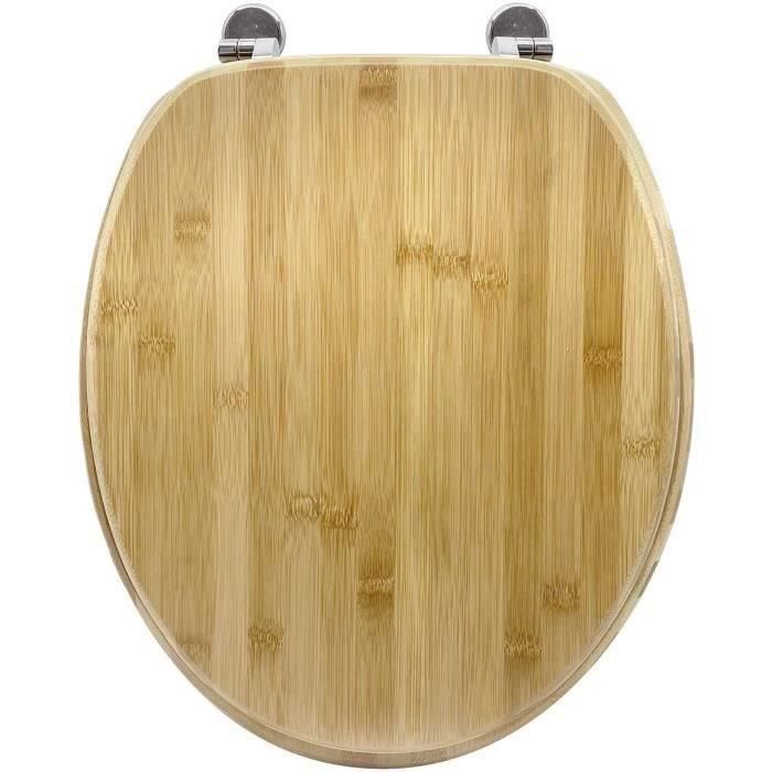 GELCO Natural Bamboo Toilet Seat - Brown - Chrome-Plated Metal Hinges