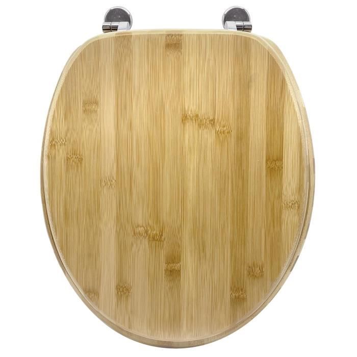 GELCO Natural Bamboo Toilet Seat - Brown - Chrome-Plated Metal Hinges