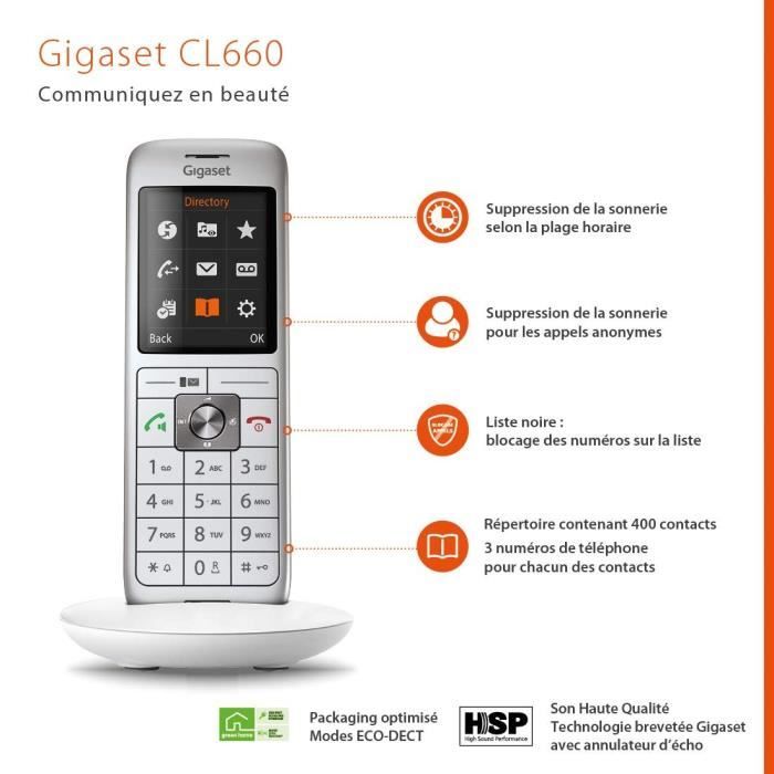 Gigaset CL 660 Cordless Phone - White - 400 Contacts - Hands-free