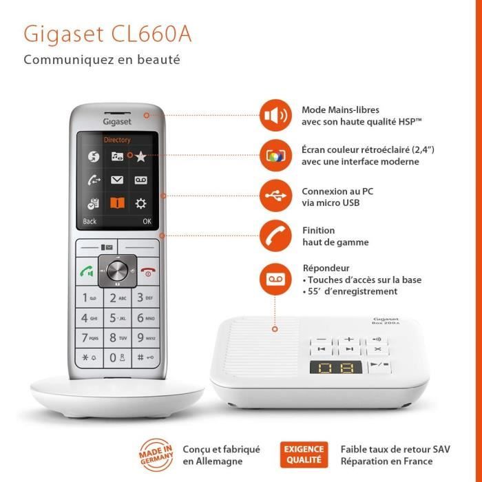 Gigaset CL 660 A Cordless Phone - White - 400 Contacts - Answering Machine