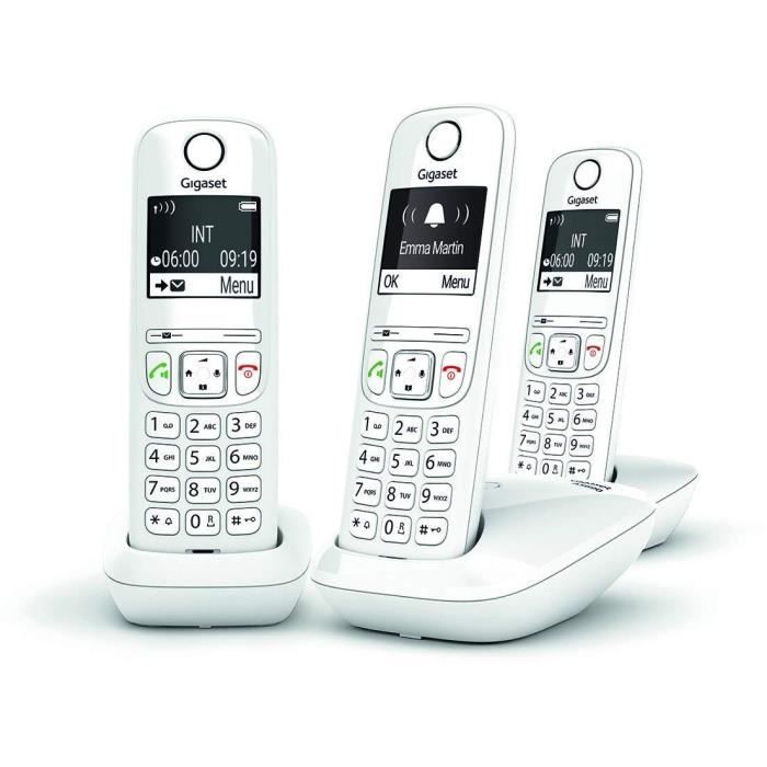 Gigaset AS690 Trio Cordless Phone - White - 100 Contacts - Hands-free