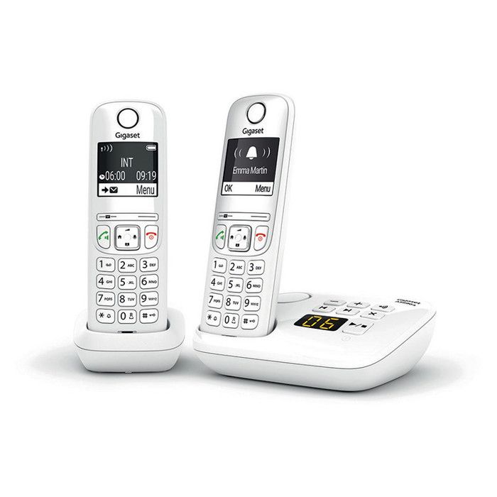 GIGASET AS690 A Duo White Cordless Phone - 20 min Answering Machine - Caller ID - Hands-free