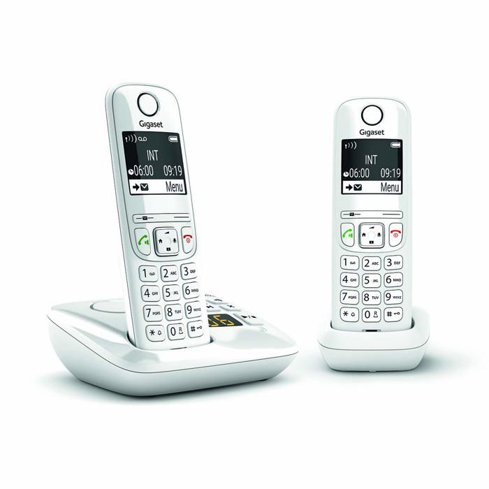 GIGASET AS690 A Duo White Cordless Phone - 20 min Answering Machine - Caller ID - Hands-free