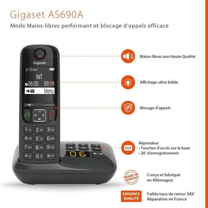 GIGASET AS690 A Quattro Corded Telephone - Black - Answering Machine, Hands-Free Mode
