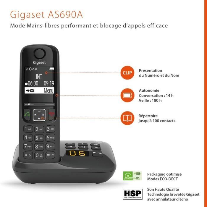 GIGASET AS690 A Quattro Corded Telephone - Black - Answering Machine, Hands-Free Mode