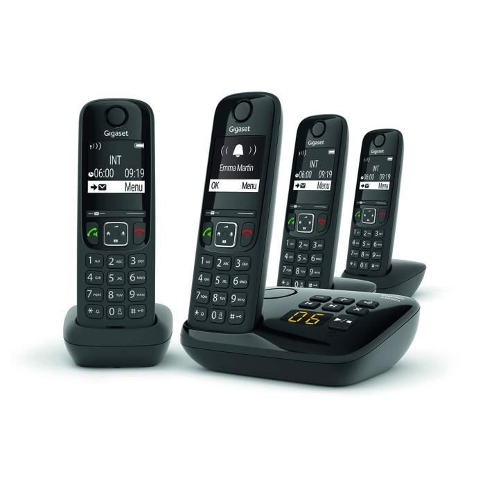 GIGASET AS690 A Quattro Corded Telephone - Black - Answering Machine, Hands-Free Mode