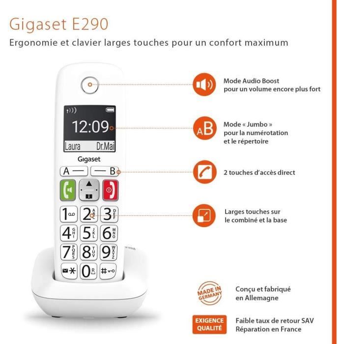 GIGASET E290 Duo Cordless Phone - White - Large Screen, Large Buttons, Audio Boost