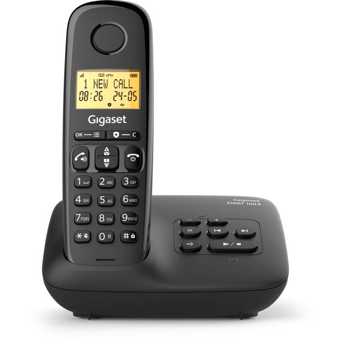 GIGASET Basic 100A Landline Phone - Answering Machine - Hands-free - Backlit Screen - 50-contact Phonebook