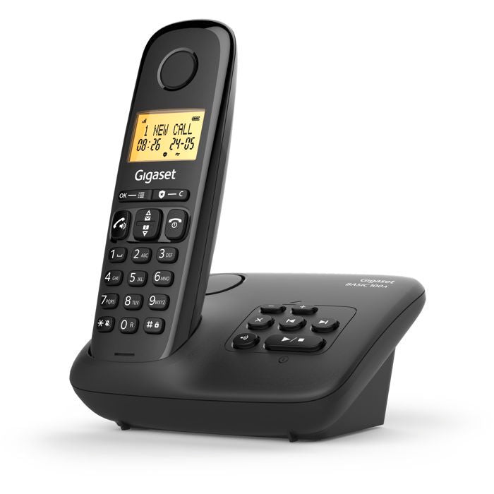 GIGASET Basic 100A Landline Phone - Answering Machine - Hands-free - Backlit Screen - 50-contact Phonebook