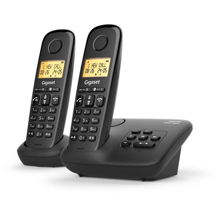 Téléphone fixe - GIGASET - Basic 100A DUO - Répondeur - Mains libres - Ecran rétroéclairé - Répertoire 50 contacts - Blocage - Noir