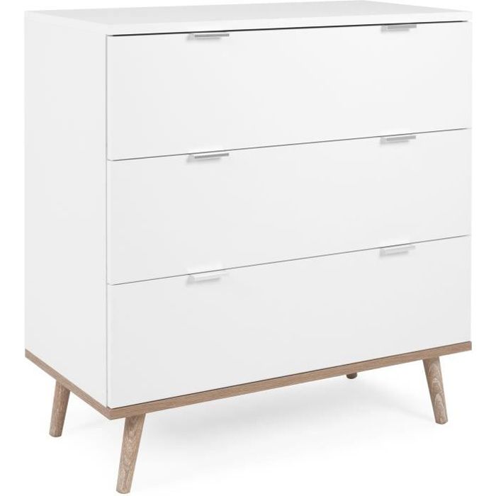 GOTEBORG Chest of Drawers - 3 Drawers - White and Oak Finish - Scandinavian Style - W 79.8 x D 40 x H 86.5