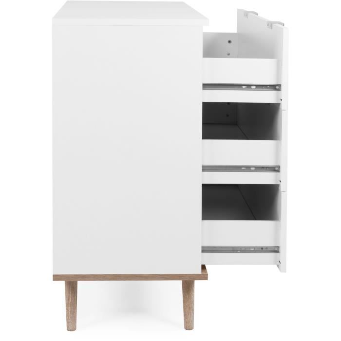 GOTEBORG Chest of Drawers - 3 Drawers - White and Oak Finish - Scandinavian Style - W 79.8 x D 40 x H 86.5