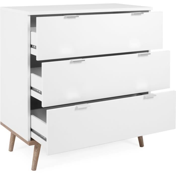 GOTEBORG Chest of Drawers - 3 Drawers - White and Oak Finish - Scandinavian Style - W 79.8 x D 40 x H 86.5
