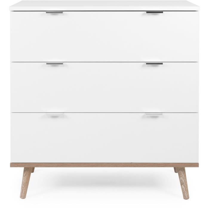 GOTEBORG Chest of Drawers - 3 Drawers - White and Oak Finish - Scandinavian Style - W 79.8 x D 40 x H 86.5