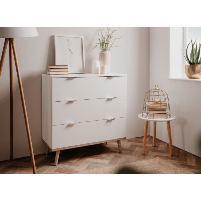 GOTEBORG Chest of Drawers - 3 Drawers - White and Oak Finish - Scandinavian Style - W 79.8 x D 40 x H 86.5