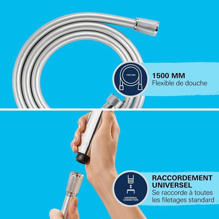 GROHE VitalioFlex Shower Hose - 1.5 m - Anti-Kink - Anti-Twist - Universal Connection - Chrome - 27505001