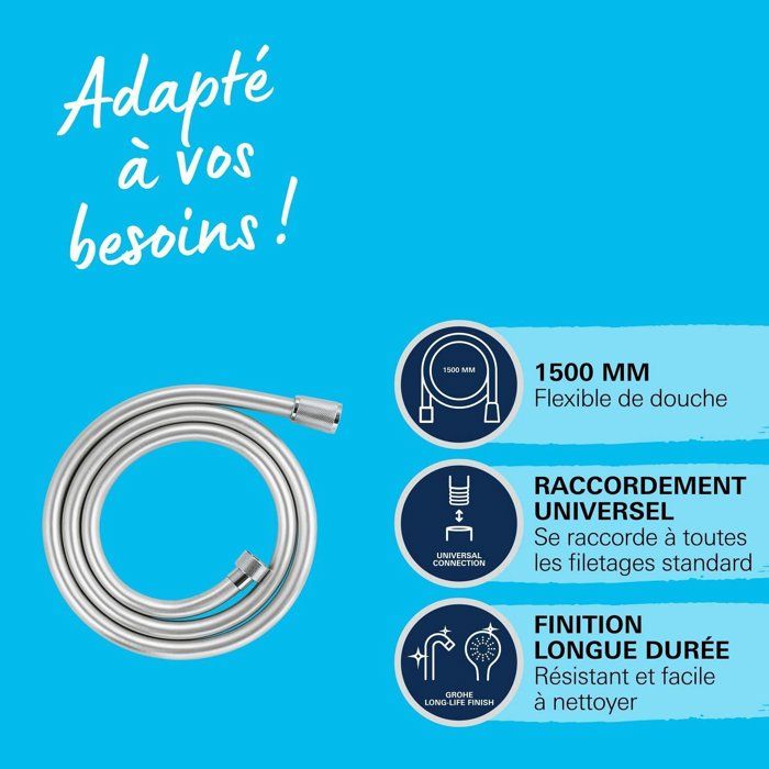 GROHE VitalioFlex Shower Hose - 1.5 m - Anti-Kink - Anti-Twist - Universal Connection - Chrome - 27505001