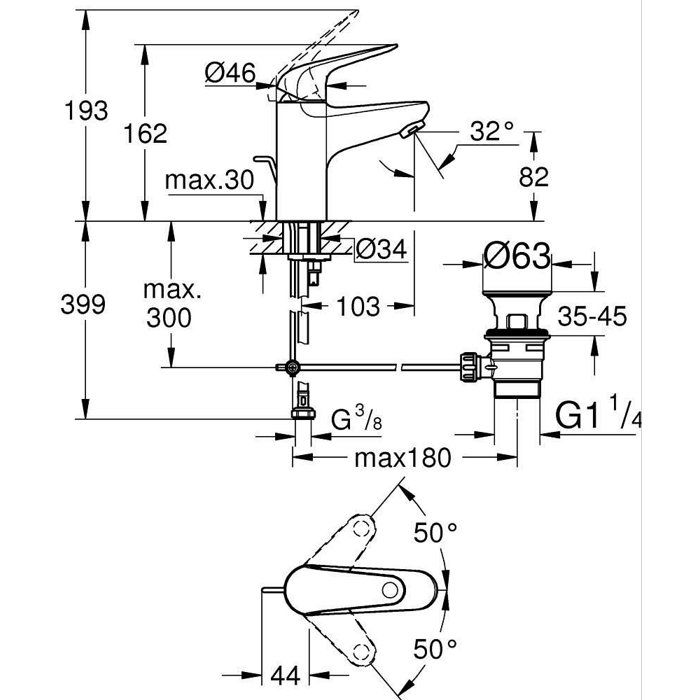 GROHE Swift - Single-Lever Basin Mixer Tap - 24325001 - Chrome - Size M - Water Saving