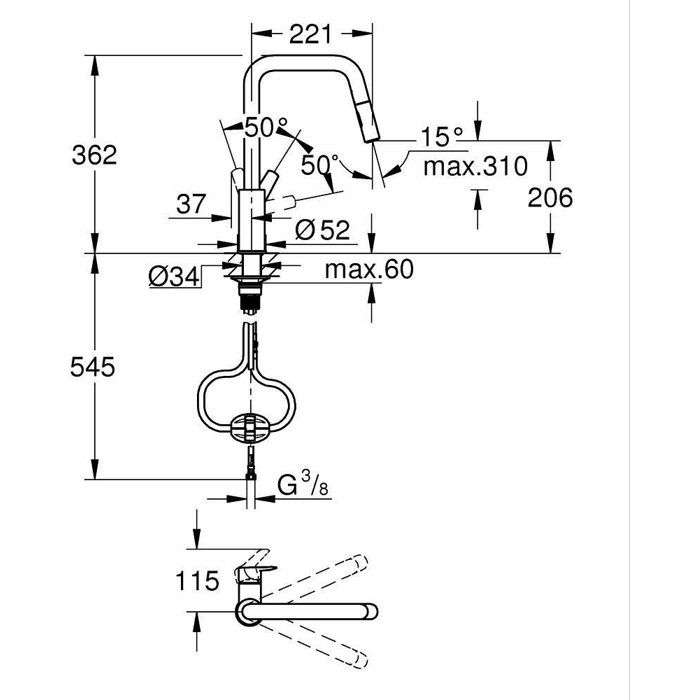 GROHE Start Kitchen Tap - Matte Black - Pull-Out Spray - 2 Spray Patterns