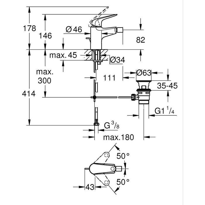 GROHE Swift - Single-Lever Bidet Mixer Tap - 24332001 - Chrome - With Swivel Joint - Water Saving