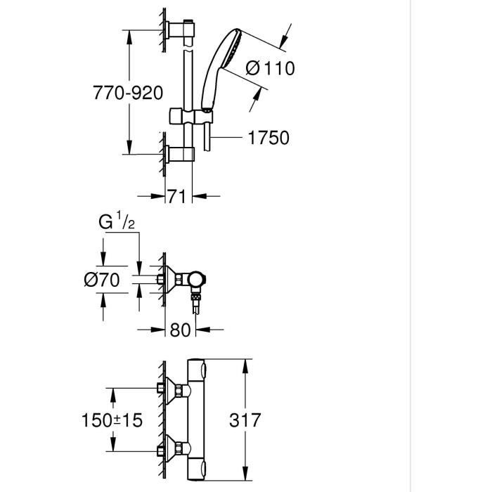 Shower Set - 1 Spray - Thermostatic Mixer - GROHE - 34805001 - Grey