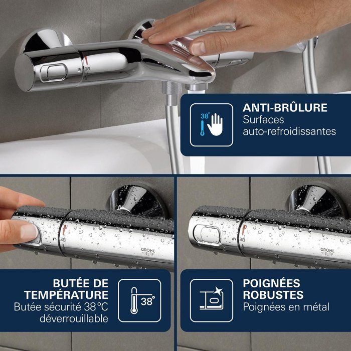 GROHE Precision Trend Thermostatic Bath/Shower Mixer - Chrome - Anti-Scald Protection