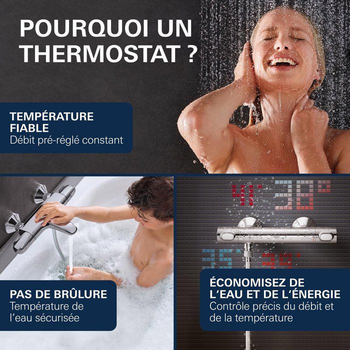 GROHE Precision Trend Thermostatic Bath/Shower Mixer - Chrome - Anti-Scald Protection