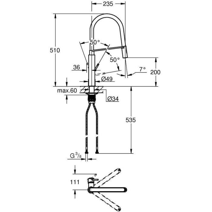GROHE Concetto 31491000 Kitchen Mixer Tap, Professional Swivel Spout, 360° Rotation