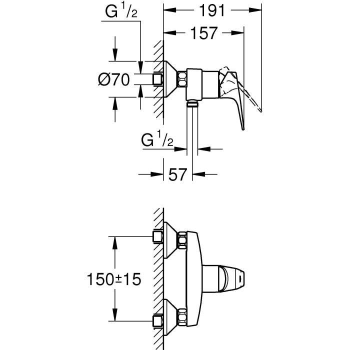 GROHE Start Flow Shower Mixer Tap, Single-Lever, Wall-Mounted, Chrome, 23771000