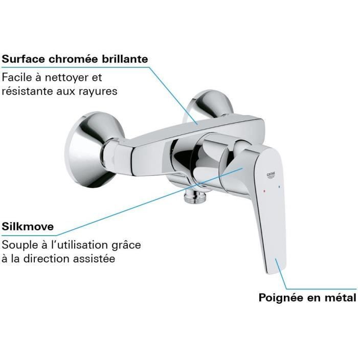 GROHE Start Flow Shower Mixer Tap, Single-Lever, Wall-Mounted, Chrome, 23771000