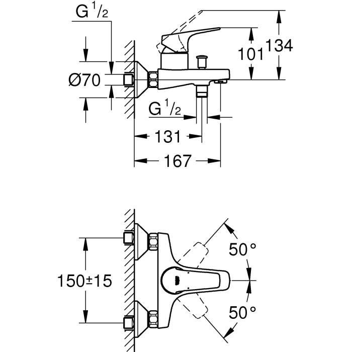 GROHE Start Flow Bath/Shower Mixer - Wall Mounted - Chrome - 23772000