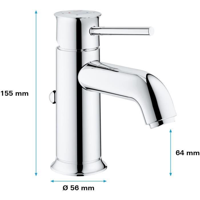 GROHE Start Classic Basin Mixer Tap, Single-Lever, Chrome, Size S, 23782000