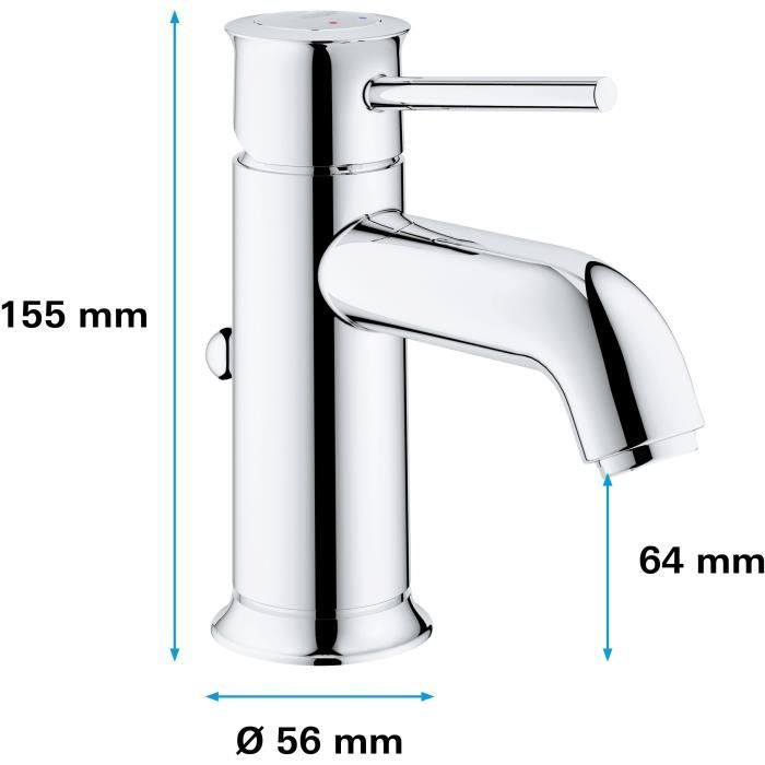 GROHE Start Classic Basin Mixer Tap, Pop-Up Waste, Water Saving, 34 mm Hole Width