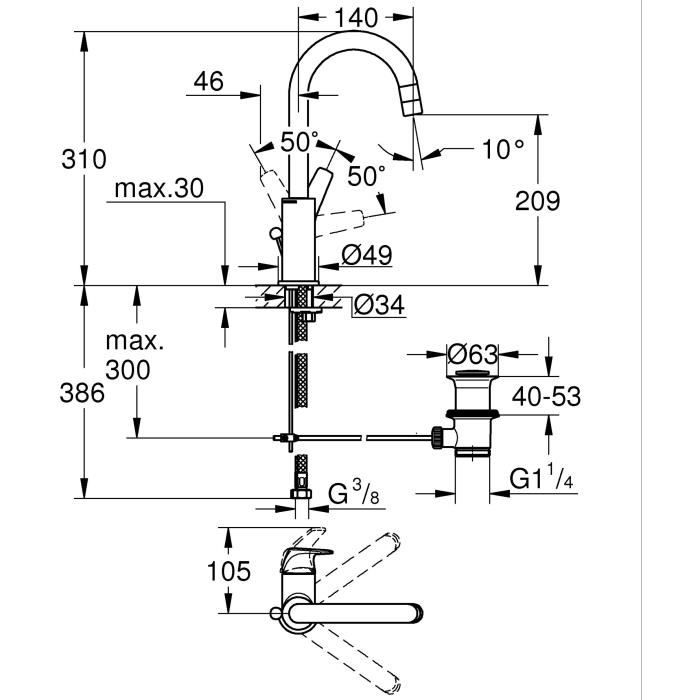 GROHE Start Flow Bathroom Tap - Single-lever Mixer - Size L - Chrome - Water Saving - 23811000