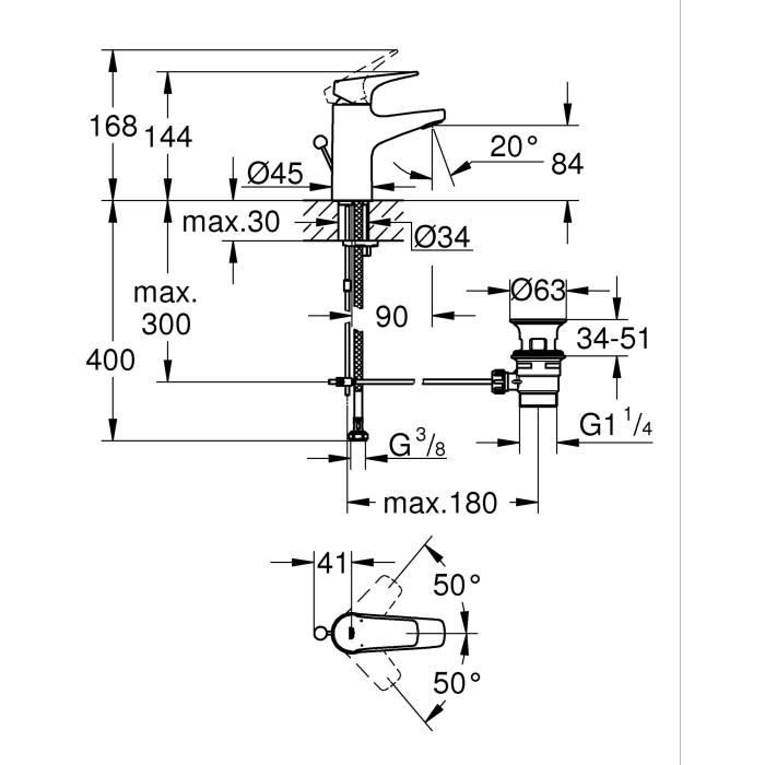 GROHE Start Flow Basin Mixer Tap - Single-lever - Size S - Chrome - Water Saving - 23809000