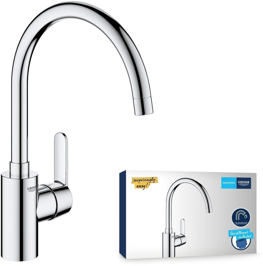 GROHE Get Kitchen Mixer Tap, Chrome, C-Shaped Spout, High Spout, 150° Swivel