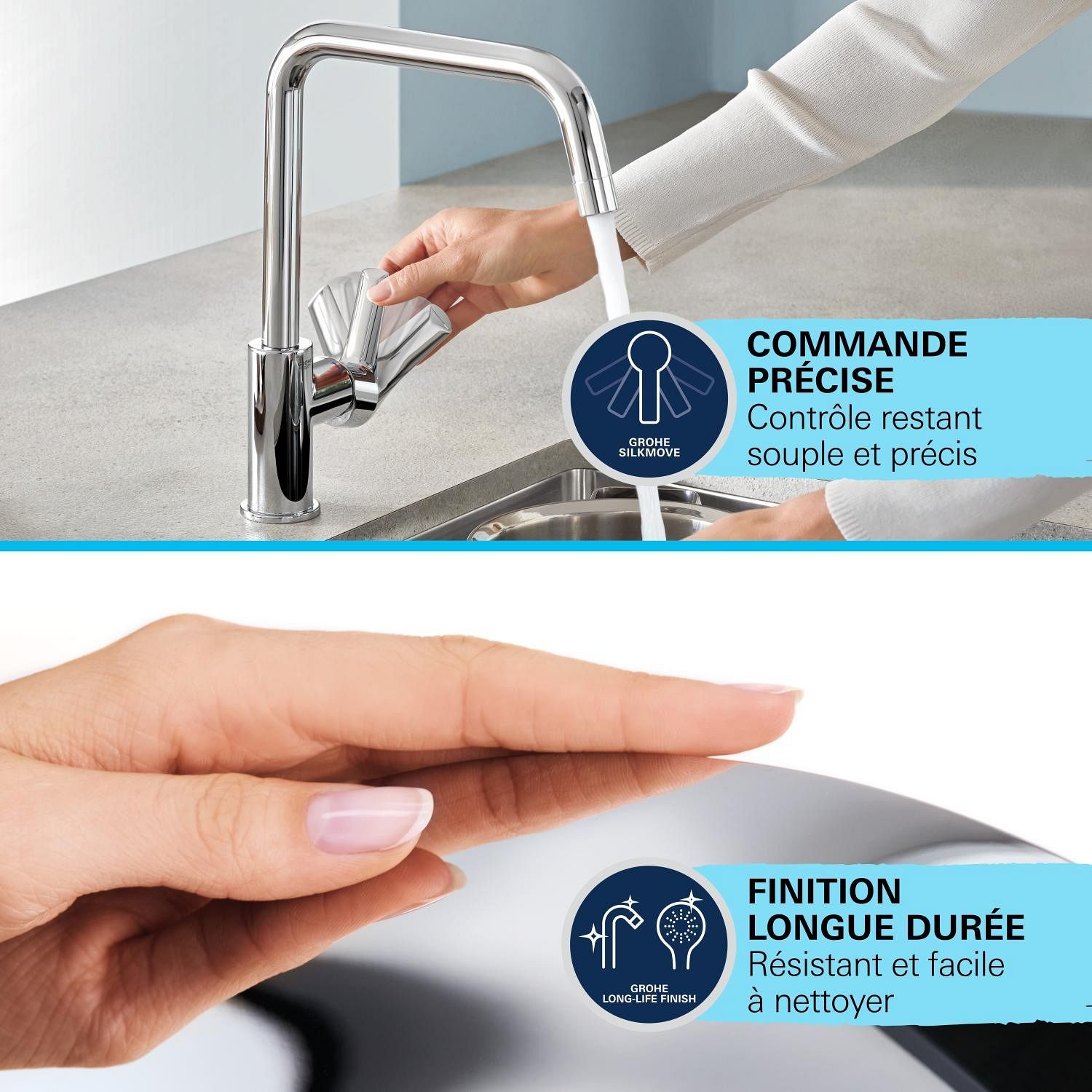 GROHE Get Kitchen Mixer Tap, Chrome, C-Shaped Spout, High Spout, 150° Swivel