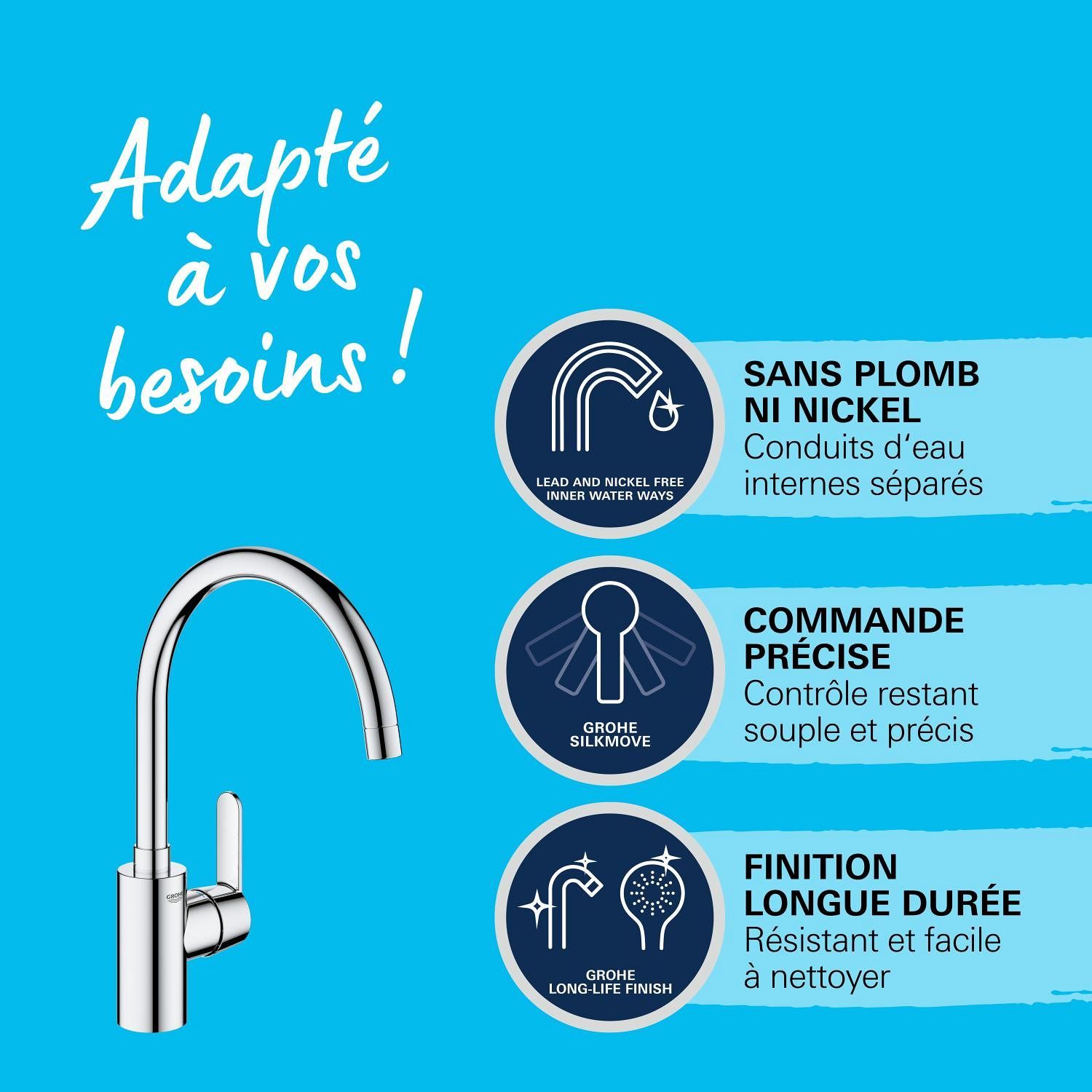 GROHE Get Kitchen Mixer Tap, Chrome, C-Shaped Spout, High Spout, 150° Swivel