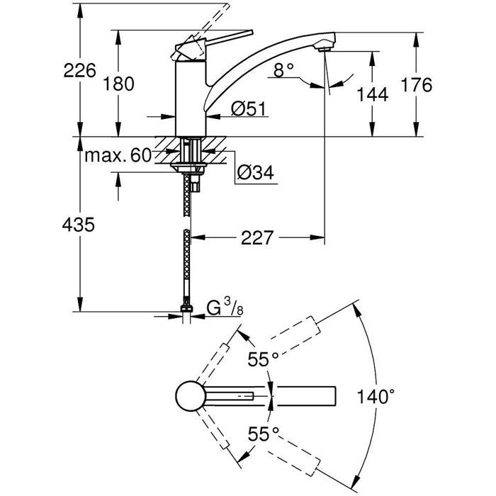 GROHE Kitchen Sink Tap - Swift - Single-Lever Mixer - Water-Saving Aerator - 140° Swivel - 30358000