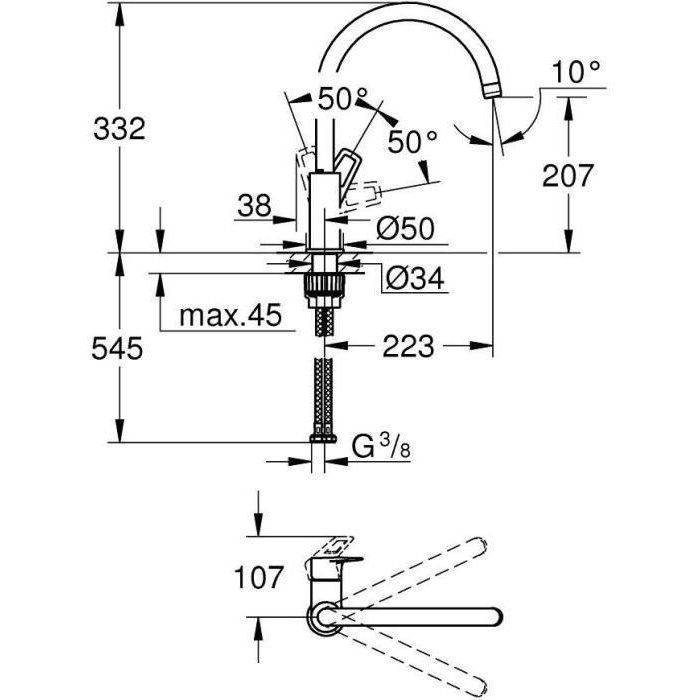 GROHE BAULOOP Single-Lever Kitchen Sink Tap with High Swivel Spout, 31368001