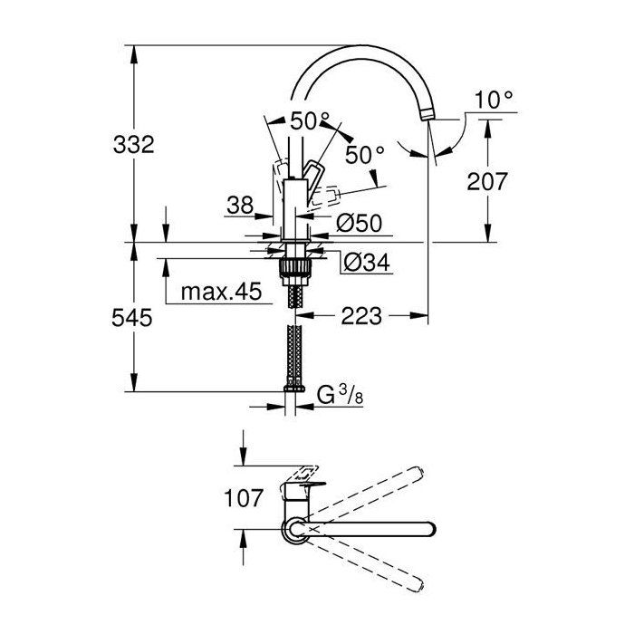 GROHE BAULOOP Single-Lever Kitchen Sink Tap with High Swivel Spout, 31368001
