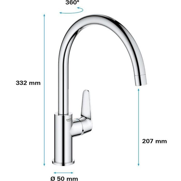 GROHE Kitchen Mixer Tap - Single-Lever - Gooseneck - Chrome - 31554001