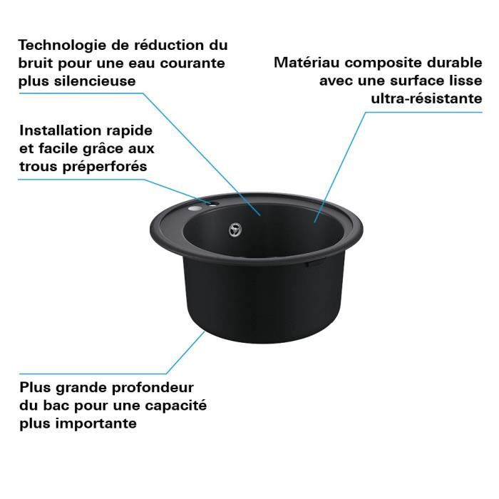 GROHE K200 Composite Sink - 1 Bowl - Inset - Black - Round